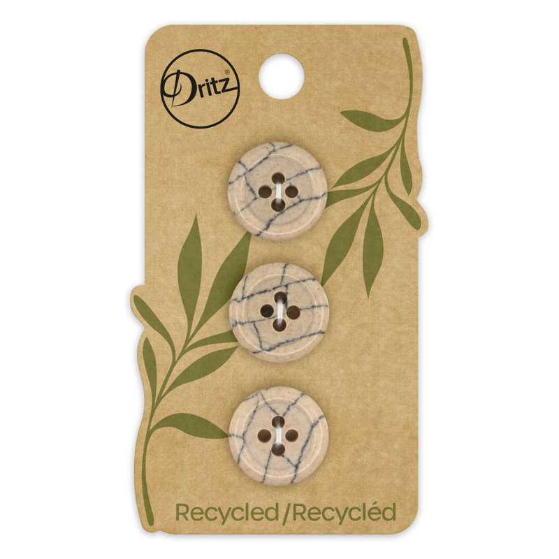 Bouton rond en polyester recyclé Dritz, 18 mm, beige chameau, 9 boutons
