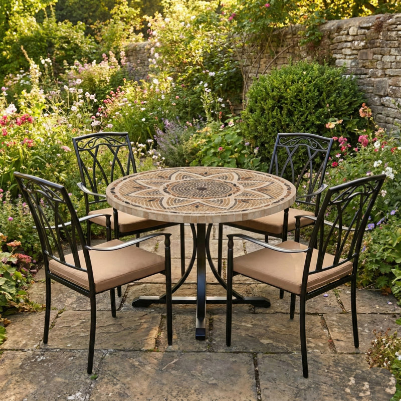 Montpellier Mosaic Dining Table with 4 ASCOT Chairs Garden Set