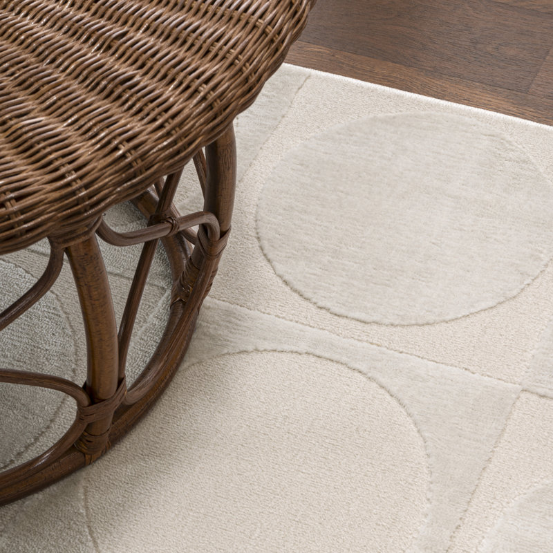 Makhia Modern Geometric Circles In Squares High-Low White/Cream Rug, Rectangle 3'11" x 6'