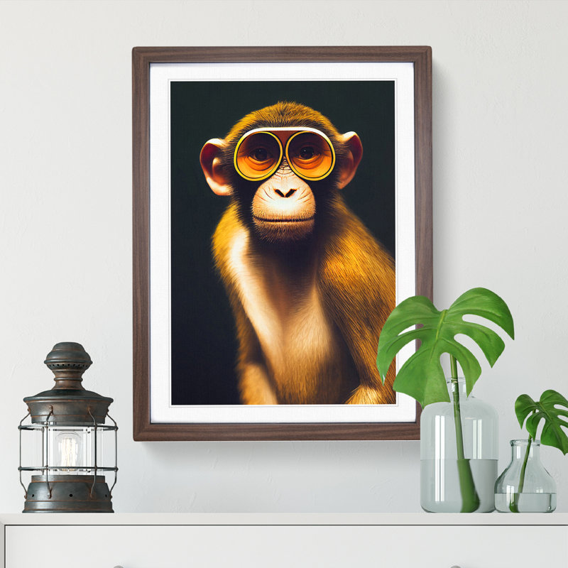 A Monkey In Glasses No.1 - Print, 34cm H x 25cm W x 2cm D, Walnut Framed Paper