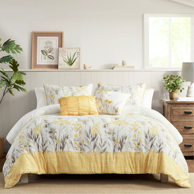 Édredon Seersucker en jaune, taille double, 2 taies décoratives, oreillers brodés, literie jaune, double, avec coussins décoratifs, lavable en machine