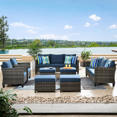 Kaniha Premium All-Weather Wicker 8 - Person Patio Conversation Set with Cushions