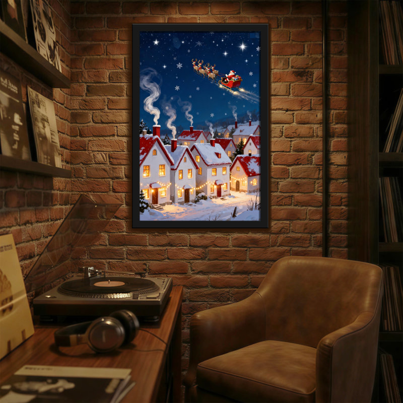 Village de Noël avec traîneau du Père Noël, H 36 po x l 24 po