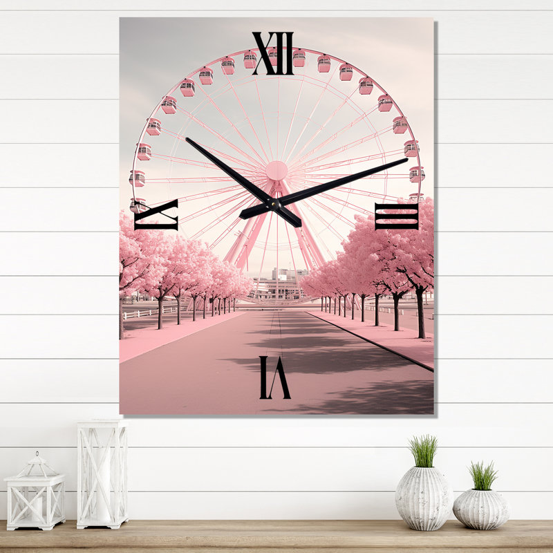 Horloge murale moderne roue rose, H 40 po x l 30 po x P 1 po