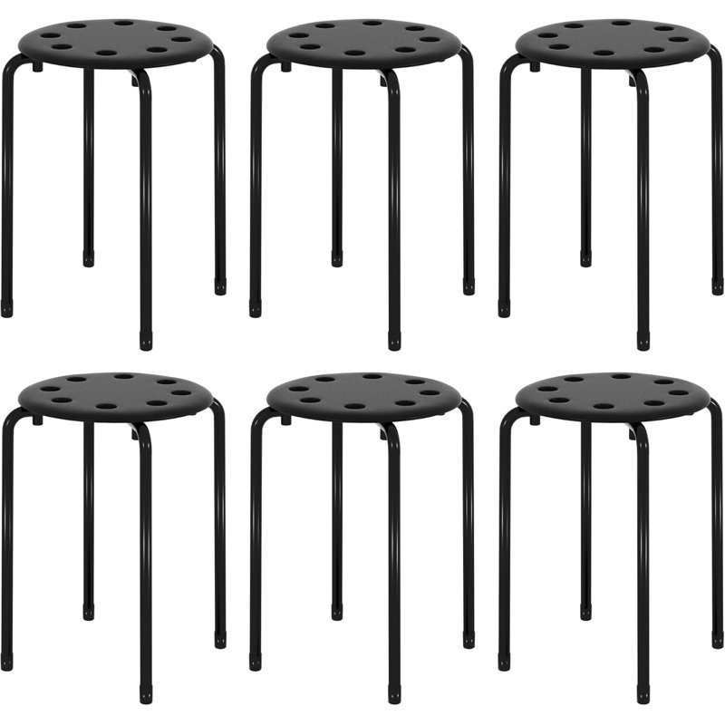 Stackable Black Metal Accent Stool Set of 6 – Heavy Duty Steel Round Stools for Kitchen, Dorm, Classroom, Party & Event Seating
