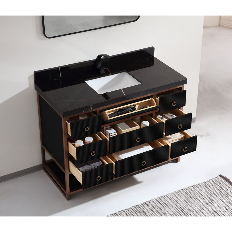 48" Freestanding Standard Bathroom Vanity with Top, Black