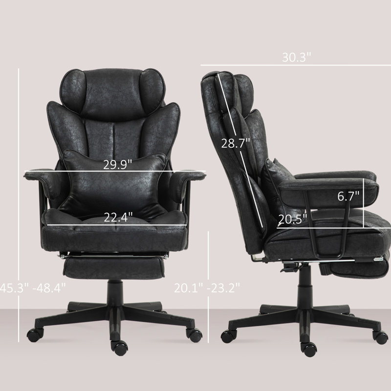 Fauteuil de bureau d'une capacité de poids de 400 lb avec vibrations, chaleur, soutien lombaire, repose-pieds, microfibre, noir, massage par vibrations et fonction de chaleur, siège spacieux pour plus de confort