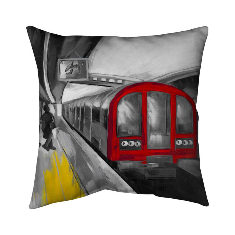 Waiting subway - 20"x20" Throw pillow cover - Poly twill - Print on demand, Black