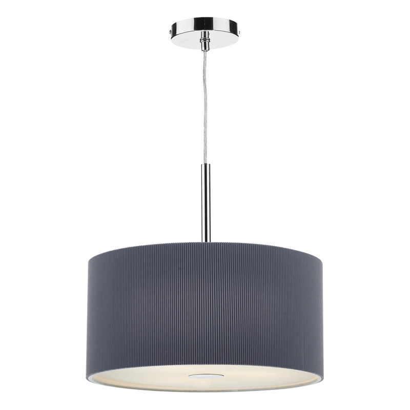 Kiera 3 - Light Polished Chrome Drum Pendant, Grey, Small