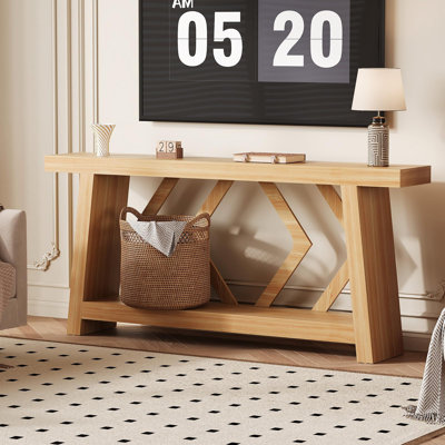 Console en bois 70,9 pouces, canapé à pattes trapézoïdales ultra-stables derrière le canapé, table d'entrée très longue à 2 niveaux pour le couloir, le salon, le vestibule étroit