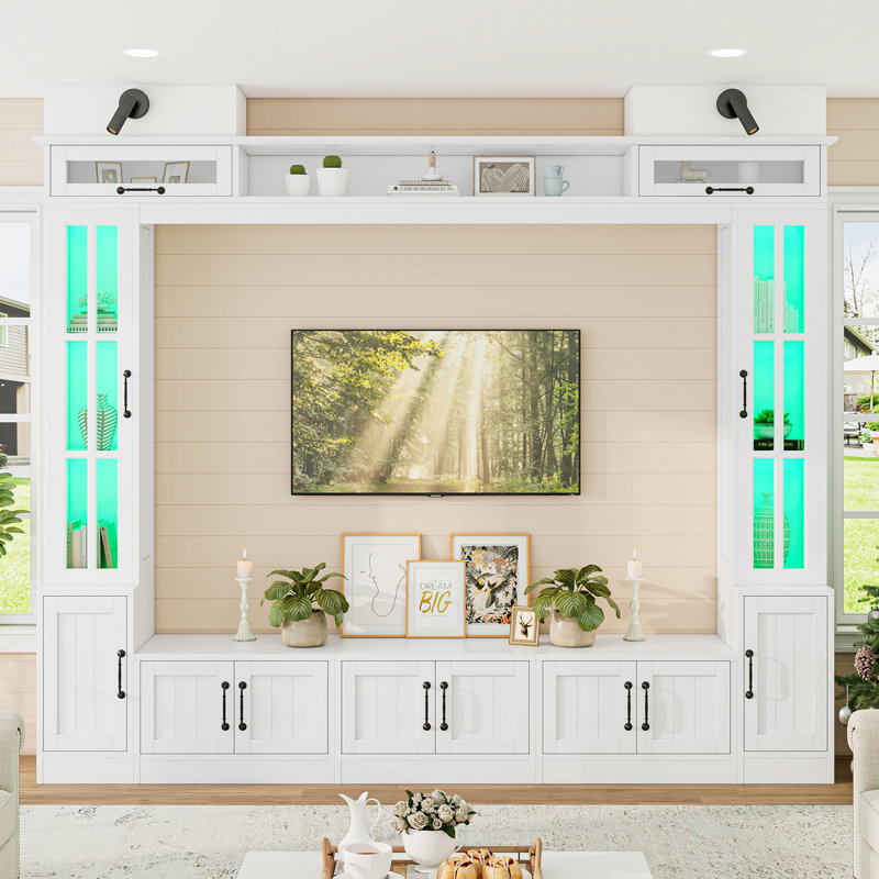 98" Modern  Entertainment Center Wall Unit Set With Ample Storage & Led Lights