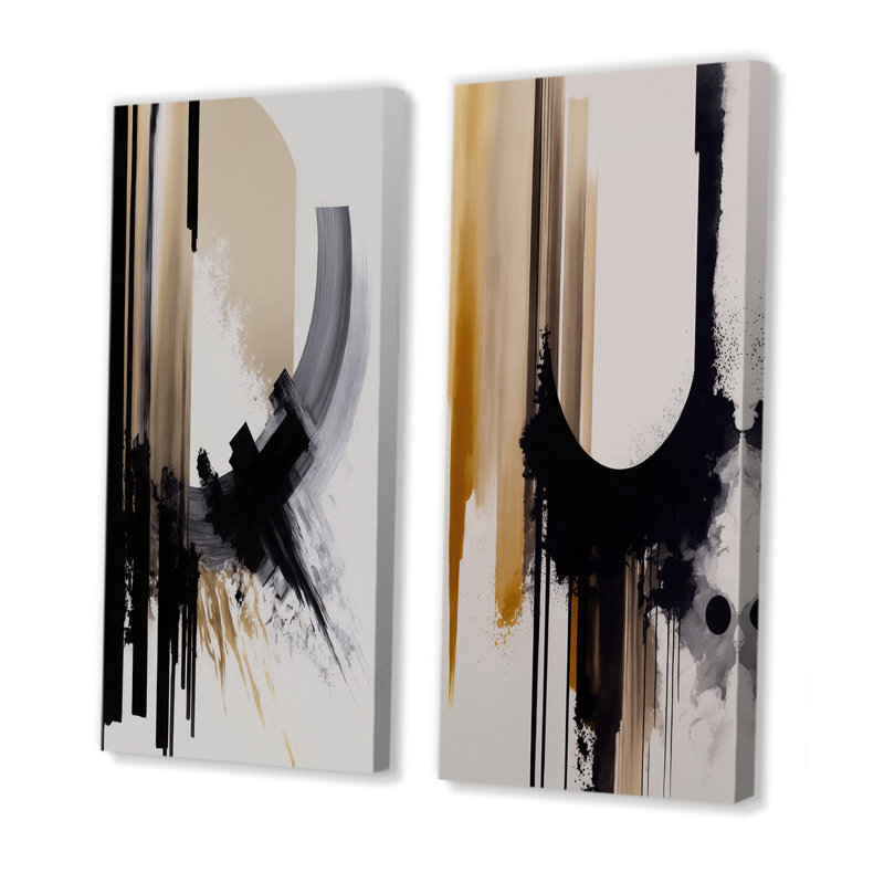 «Black, White and Gold Expression IV», 2 pièces sur toile, Toile tendue, H 20 po x l 24 po