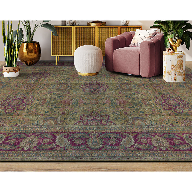 Tapis doré et rouge noué à la main de haute qualité