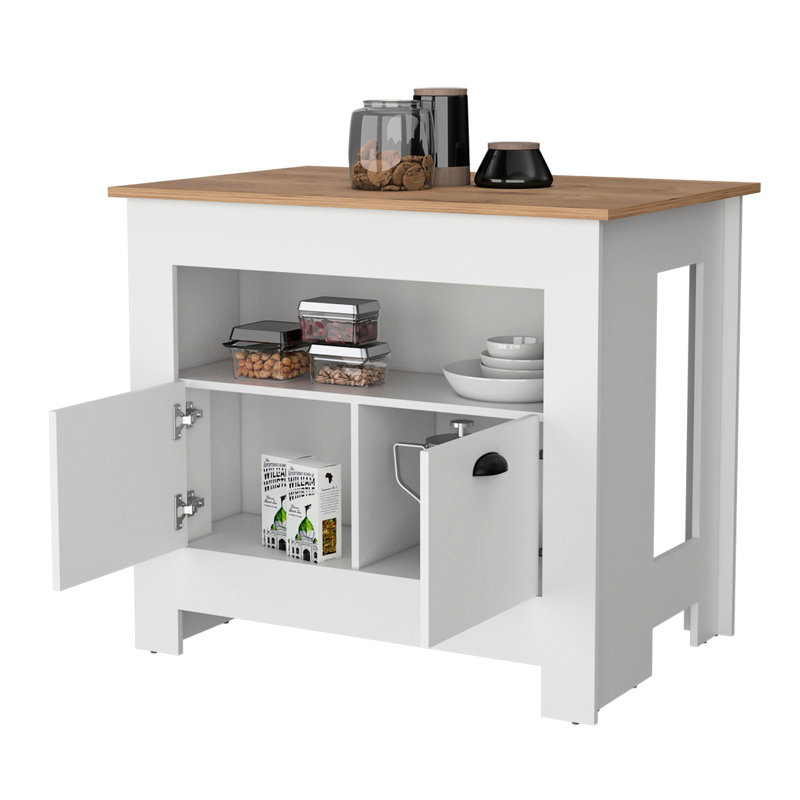 Modern White Kitchen Island - 2 Doors And 3 Shelves For Efficient Storage Sophisticated & Use