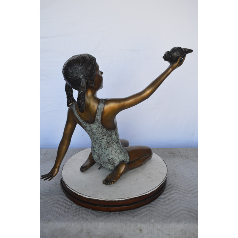 Bronze Sitting Girl Holding Shell Fountain