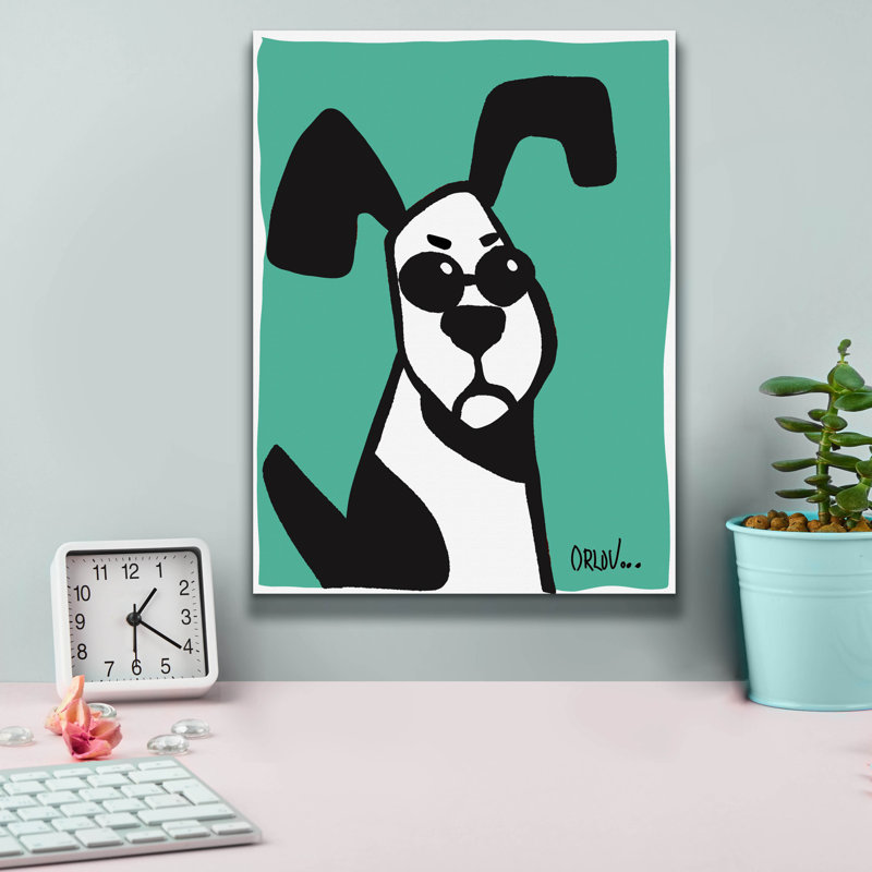 «Dog on Teal» par Irena Orlov, art mural sur toile, H 16 po x l 12 po