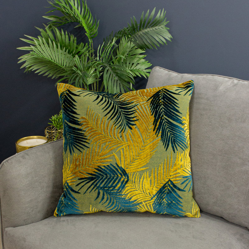 Floral Square Scatter Pillow Cover, Gold/Teal
