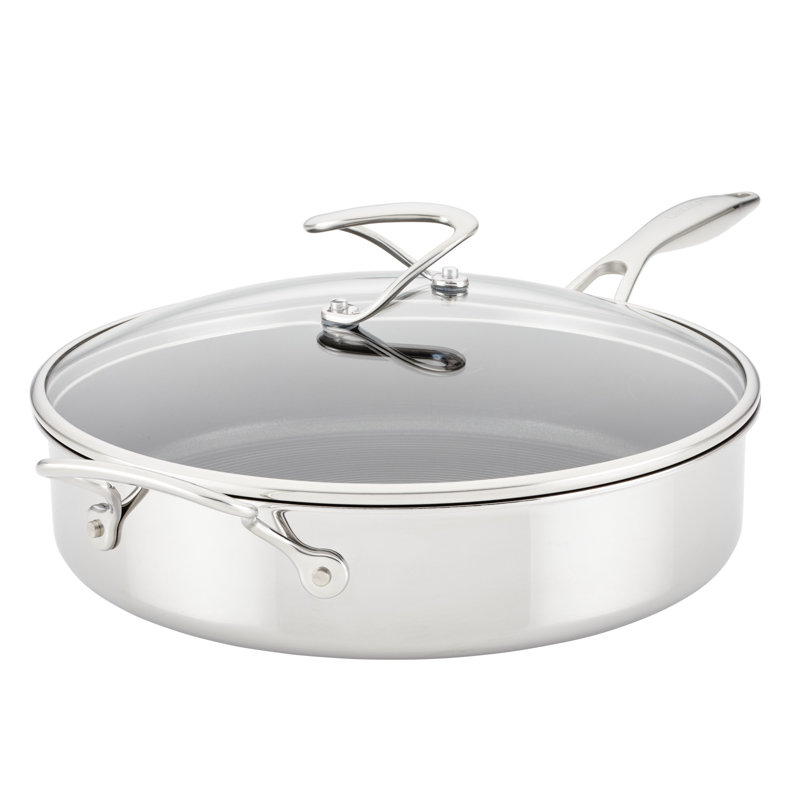 Circulon Clad Stainless Steel Sauté Pan with Lid and Hybrid SteelShield and Nonstick Technology, 5 Quart