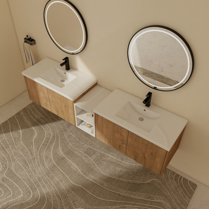 Meuble-lavabo double 82,93 po avec plateau en résine Maxen, Beige