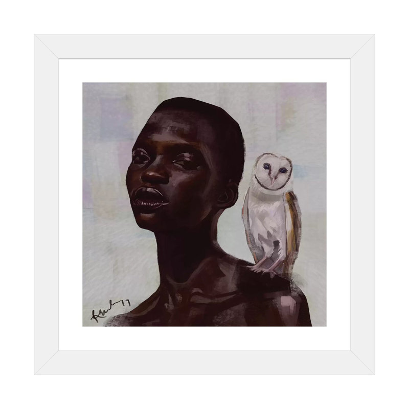Reproduction d’art sur toile hibou par Adekunle Adeleke, H 24 po x l 24 po x P 1 po, Papier encadré blanc, Blanc