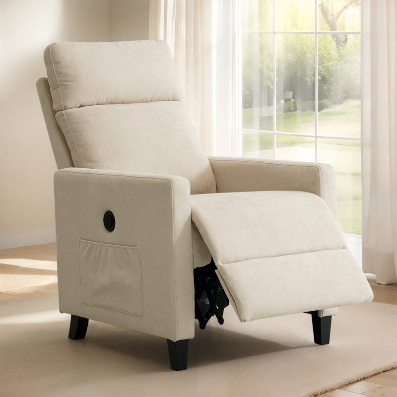 Haldeman Upholstered Power Recliner Sturdy and Durable for Use in Small Spaces, Gray Microfiber
