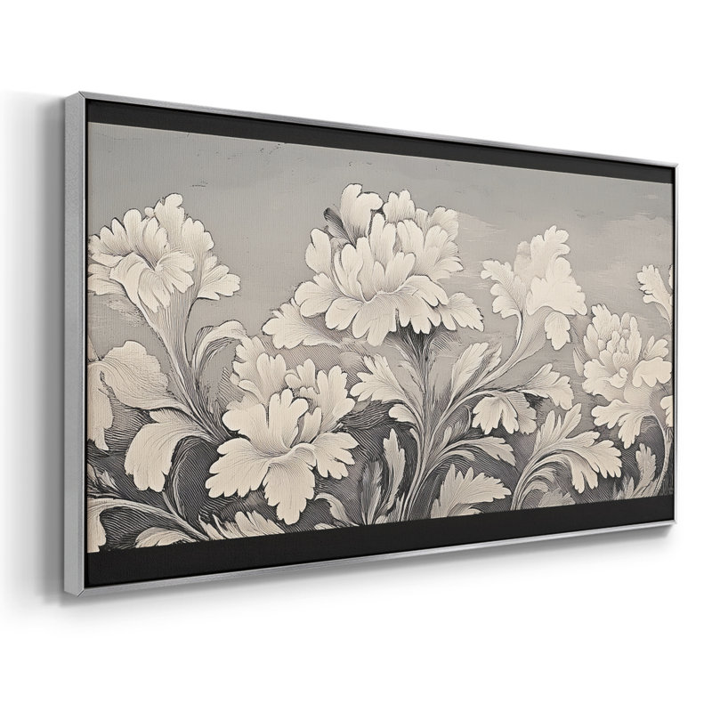Botanical Series-CECVII- Toile tendue avec châssis tendue, prête à être accrochée, H 21 po x l 41 po, Argent argent