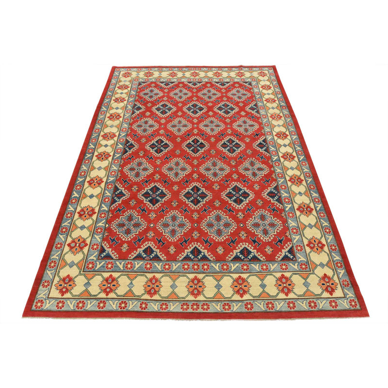 Tapis oriental tribal en laine noué à la main 10 pi x 13 pi 8 po Kazak