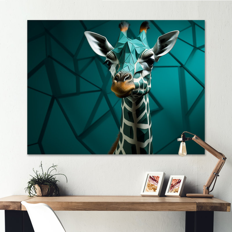 Girafe verte cubiste Grace II, Toile tendue, H 30 po x l 40 po x P 1,5 po