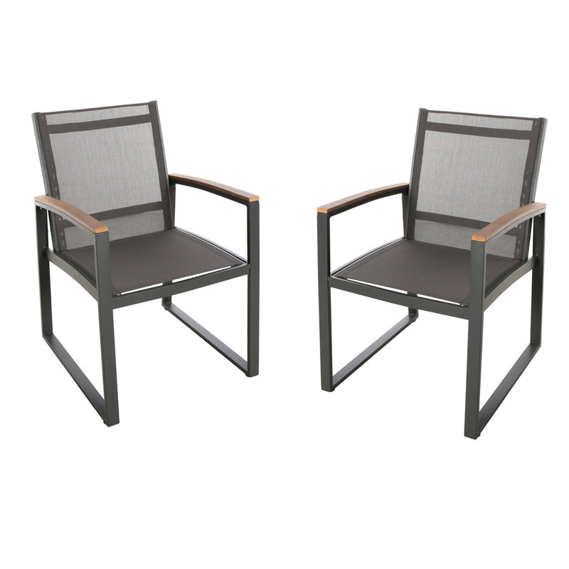 2 Patio Dining Chairs, Aluminum With Mesh Seat & Back, Rust-, Modern Of 2 Chairs - Frames, Faux Arm Supports, And Permeable Seating Area