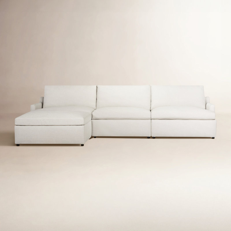 Essex 4 - Piece Upholstered Modular Sectional, Macarena Light Gray Basketweave Fabric