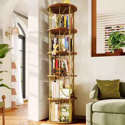 62.5" Rotating Bookcase, 360° Spinning Corner Bookshelf For Storage & Display, For Home Office And Living Room