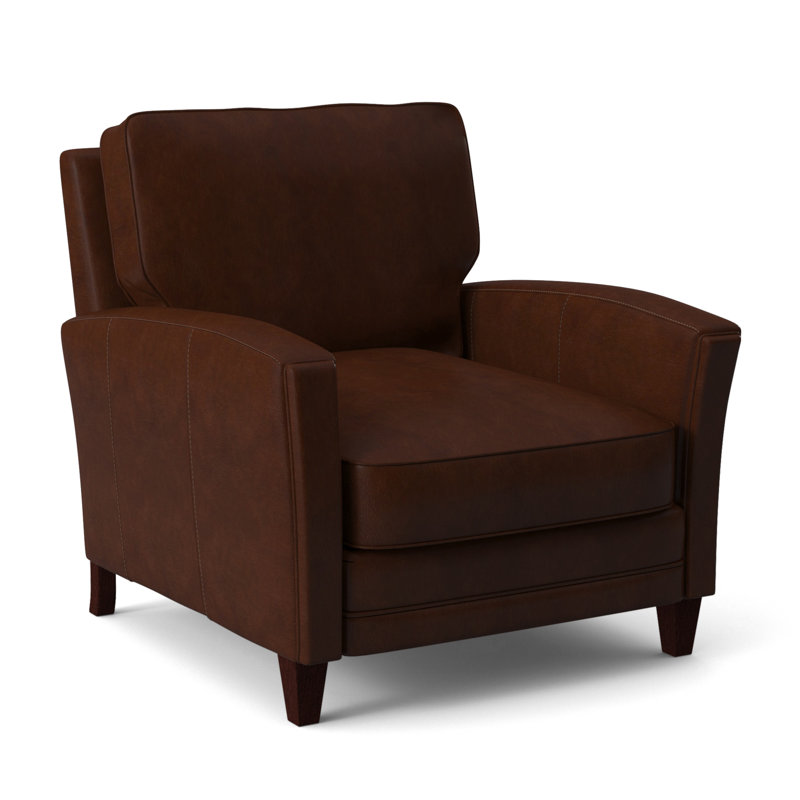 Zion Armchair, Mahogany, Aline Light Gray Stonewash Genuine Leather