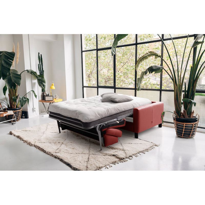 Najmul Genuine Leather Foldable Sofabed with Mattress, Red