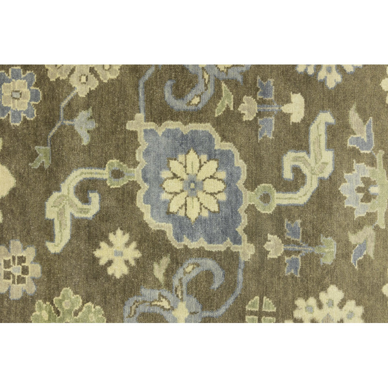 Floral Handmade Hand-Knotted Rectangle 8'2" x 9'1" Wool Area Rug in Blue/Green/Beige