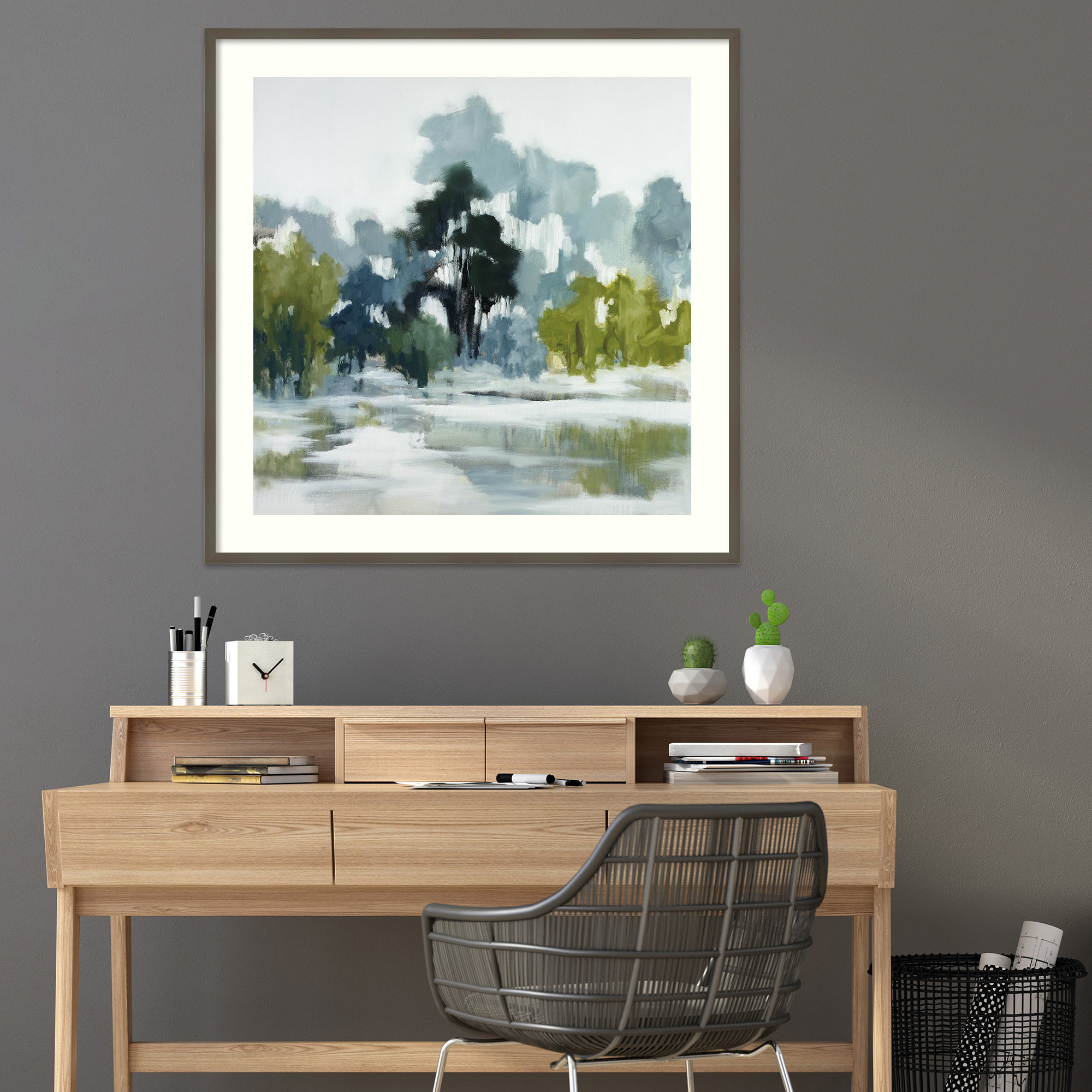 Reflections by Jacqueline Ellens, Gray Framed Paper, 19" H x 19" W
