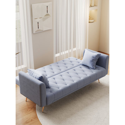 Convertible Love Seat , Gray Velvet, Ideal For Small Spaces, 3 Adjustable Settings, Easy To Assemble, 600Lbs Weight Bearing Capacity