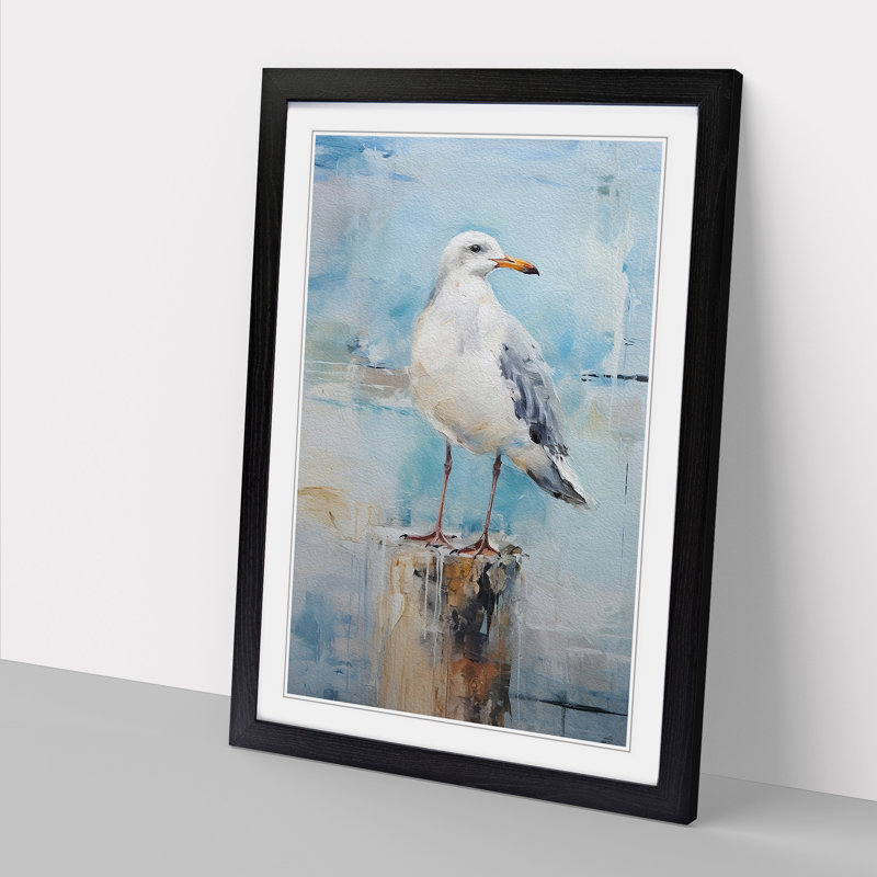 Seagull Gestural No.3 - Single Picture Frame Print on Wood, Black Framed, 64cm H x 46cm W x 2cm D