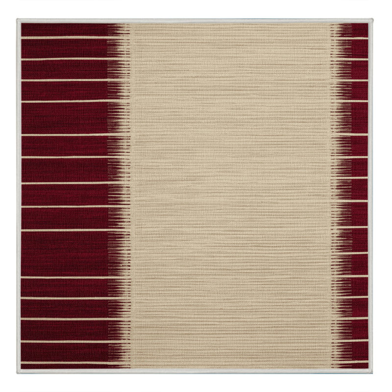Tapis beige à rayures horizontales lavable à la machine, Carré 7 pi