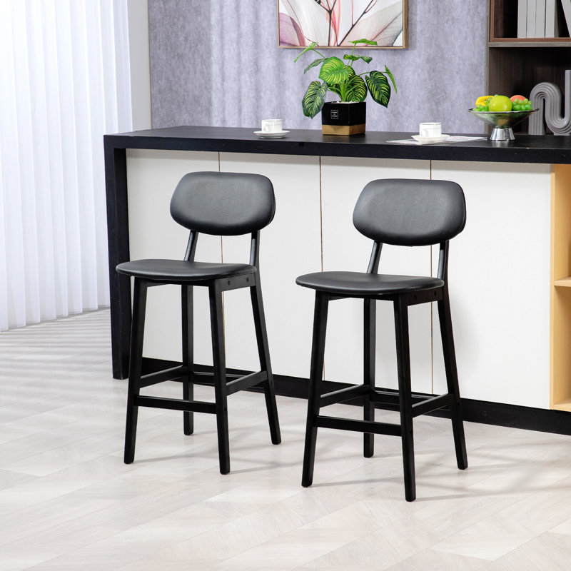 Valenza Upholstered 65cm Counter Stool with Solid Wood Frame, Black