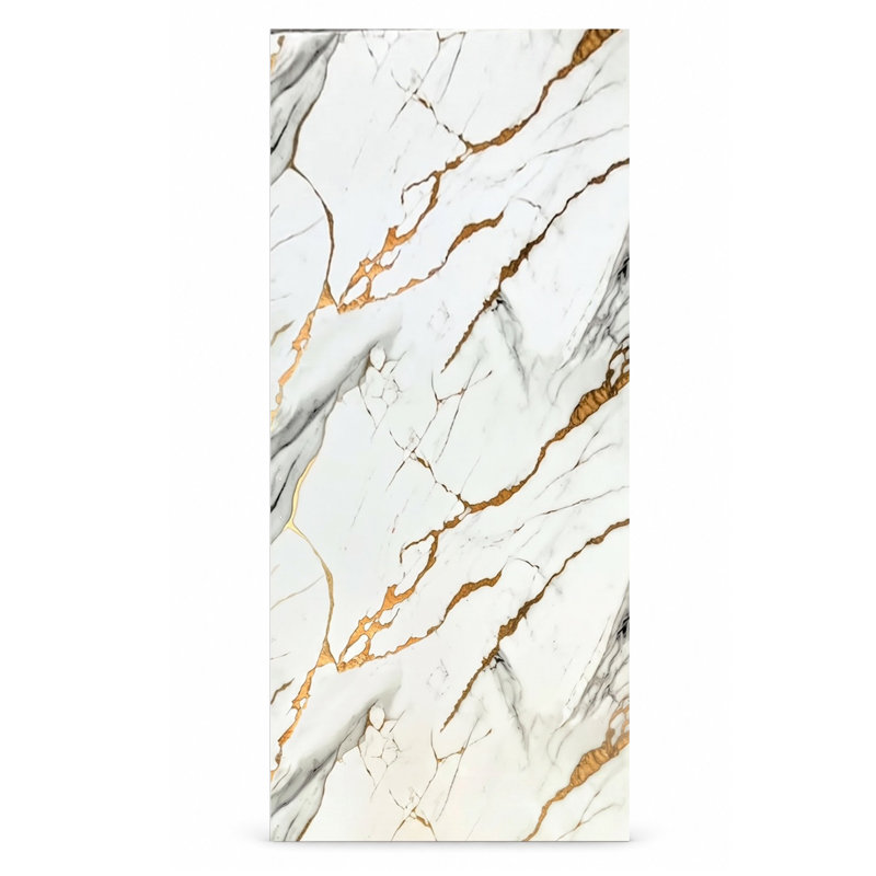 Panneau mural Falkirk Irvine III 4 pi x 9 pi en marbre UV blanc brillant or gris (paquet de 2), Blanc, gris, veines dorées