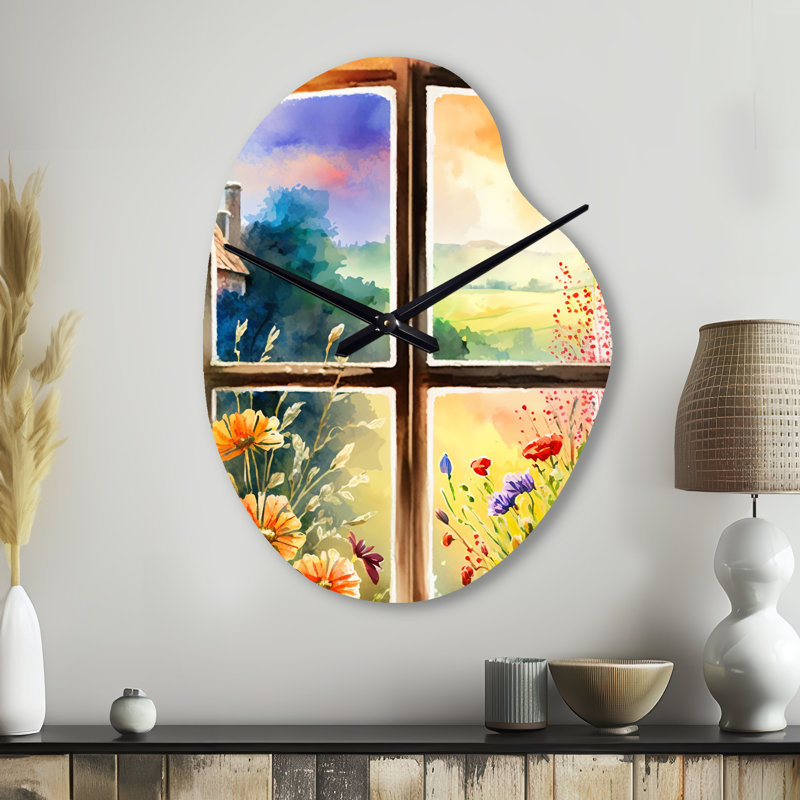 Horloge murale Lado Summer Sunset Floral Window II - Beige, Grand