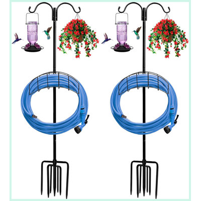 Garden Hose Holder 2 Pack with 7 Prong Base and Dual Shepherd Hooks