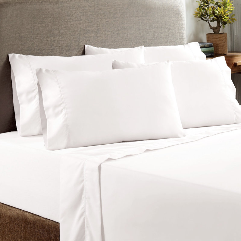 Bibb Home 1000TC Egyptian-Quality Cotton Rich 6-Piece Sheet Set, White, Queen Sheet Set w/ 4 King Pillow Case