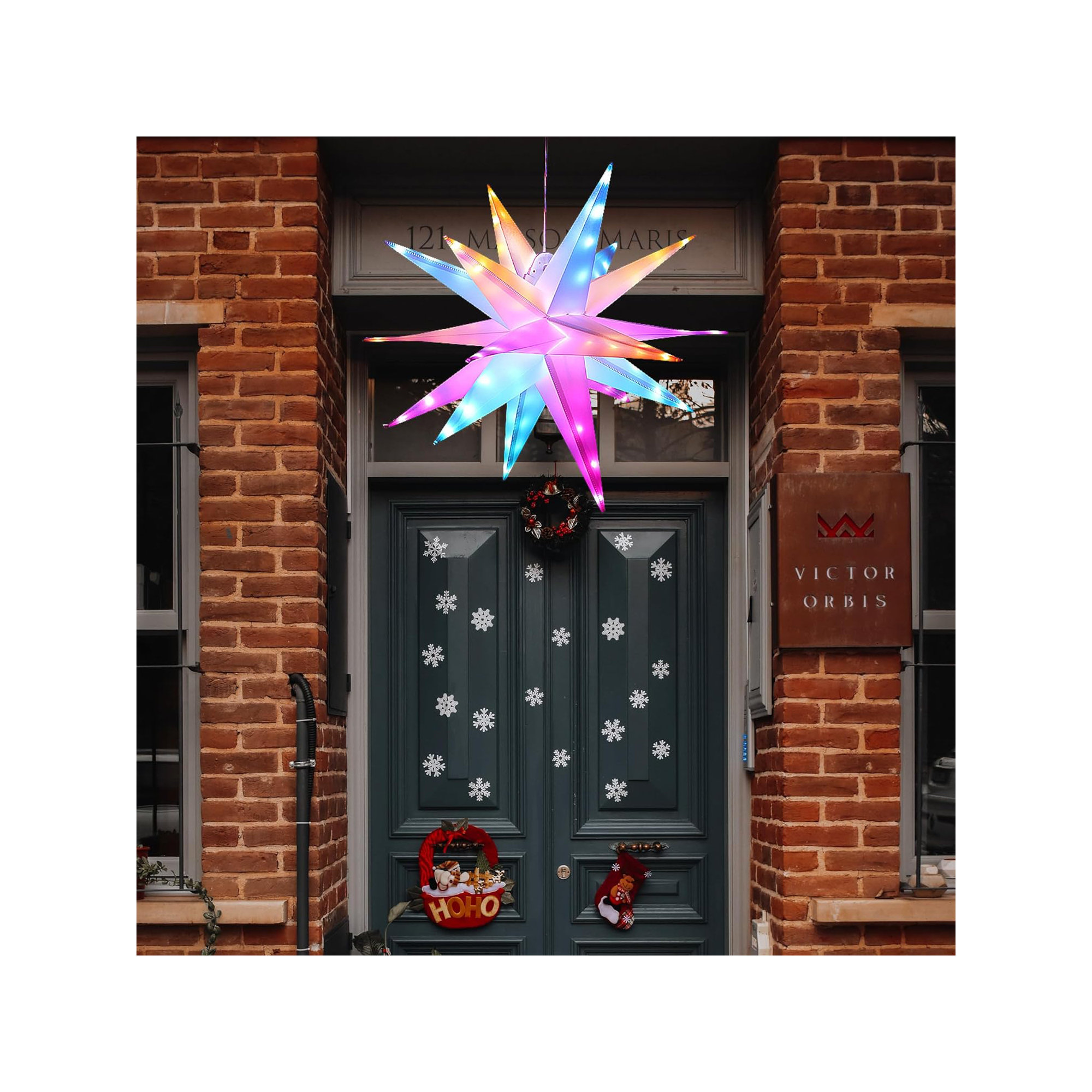 23" RGB Moravian Star Color Changing Remote Pendant Waterproof for Porch Yard Tree Decoration