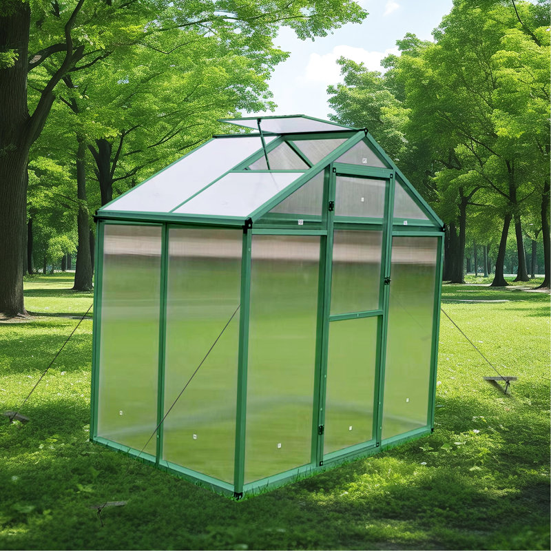 6X4 Ft Windproof Greenhouse - Heavy Duty Aluminum With Polycarbonate Panels All Season For Outdoor Backyard, Protected, Spacious Walk-In Drainage Frame Seasons Windproof, , Good System Terrace Garden