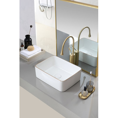 Lavabo vasque de salle de bain blanc avec garniture dorée et évier de cuisine en céramique blanc à simple cuve avec crépine
