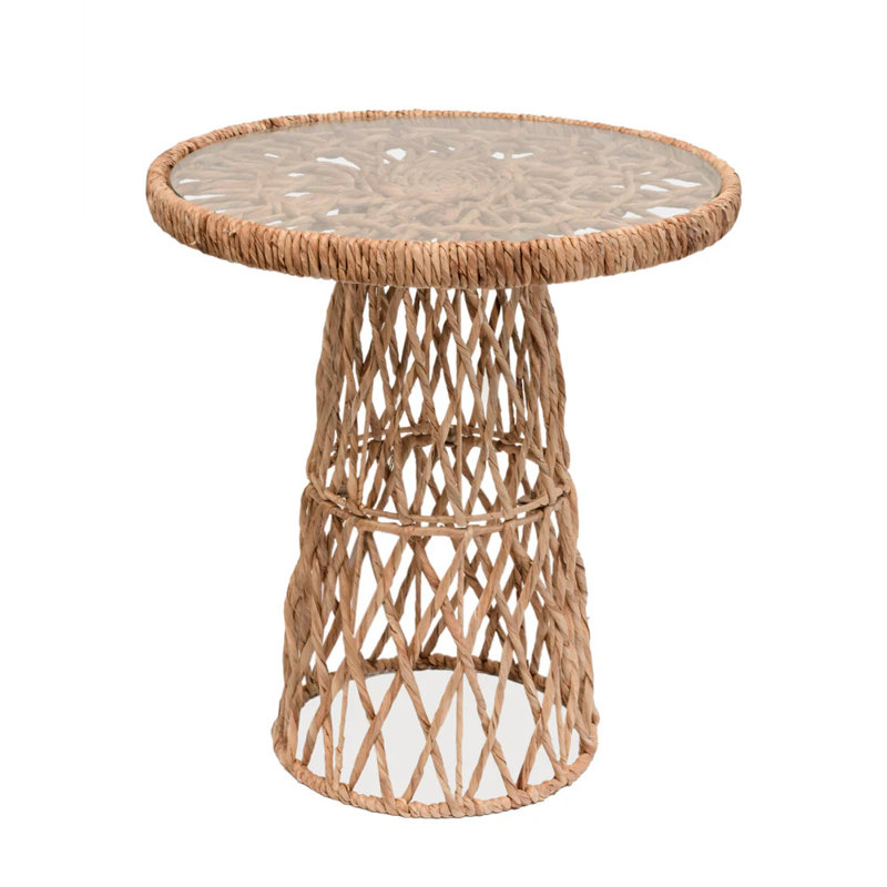 Geometric Circular Side Table With Tempered Glass Top