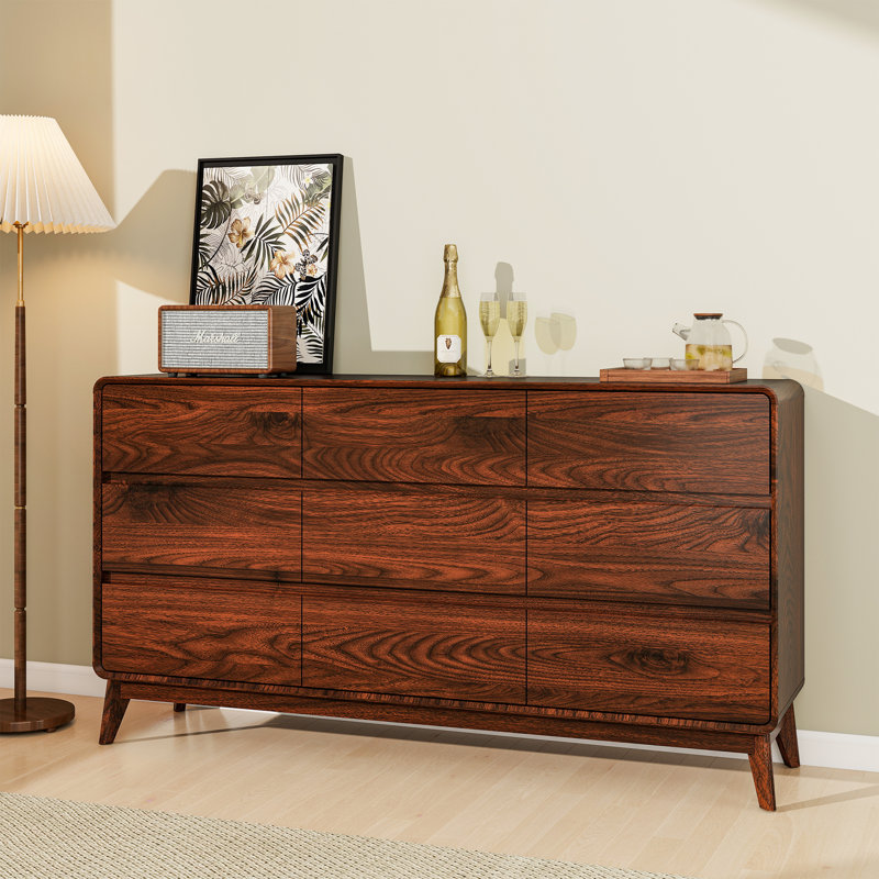 63"W Wood 9 - Drawers Dresser, Brown