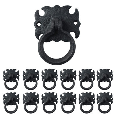 Black Wrought Iron Cabinet Ring Pull Handles (Set Of 12)