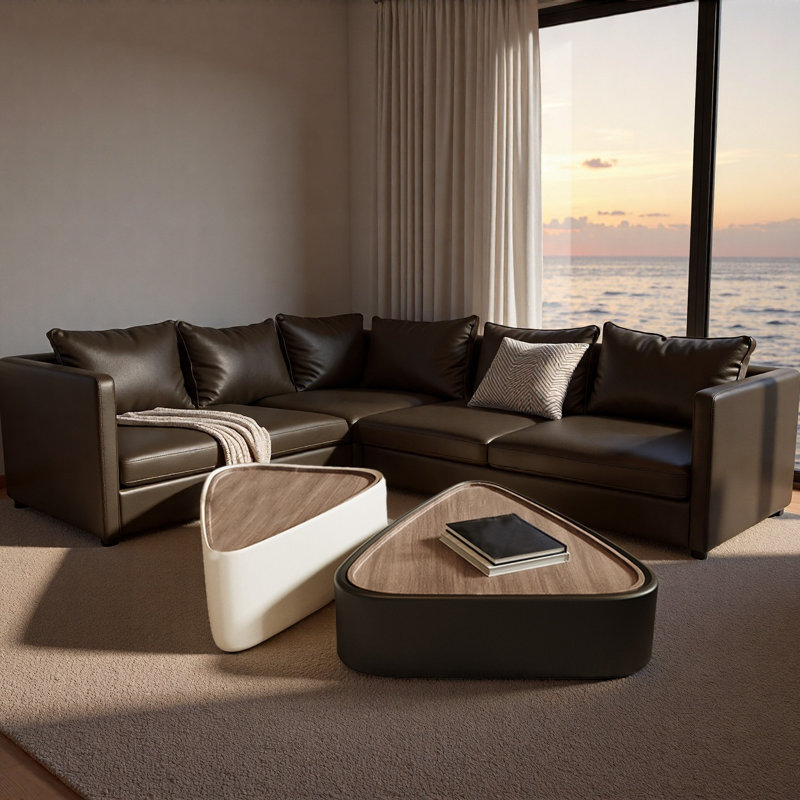Elegant Triangular Coffee Table Set, Black/White